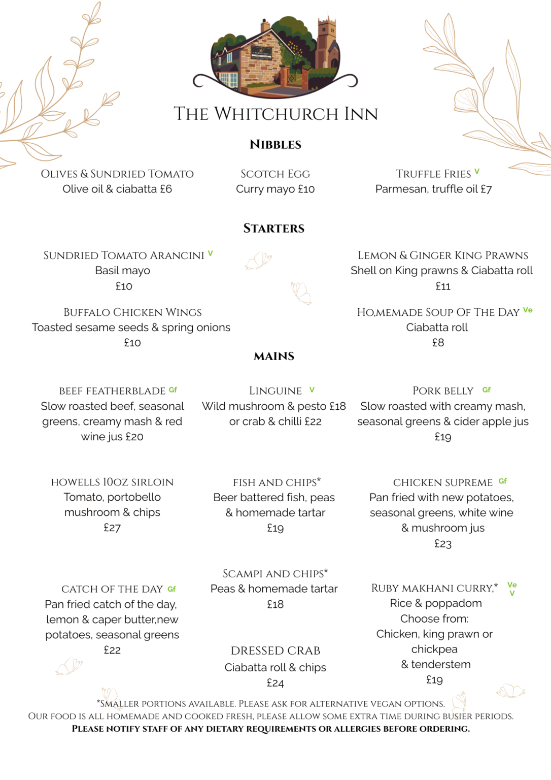 Menu – The Whitchurch Inn