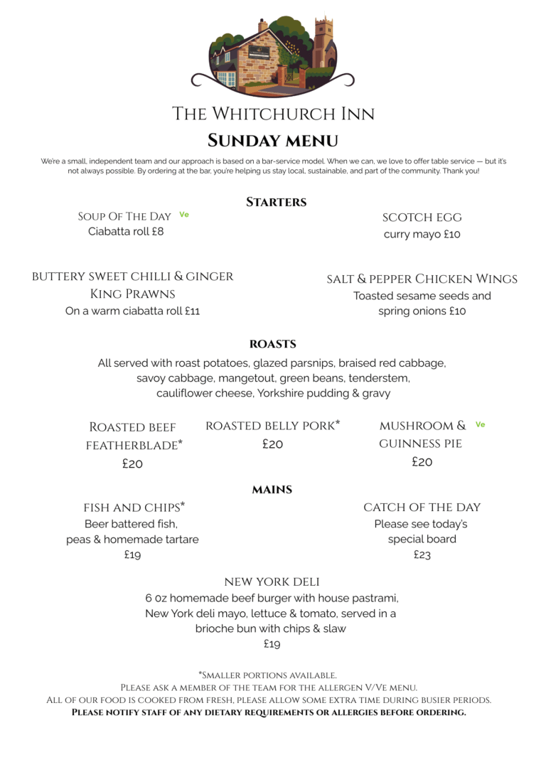 Menu – The Whitchurch Inn